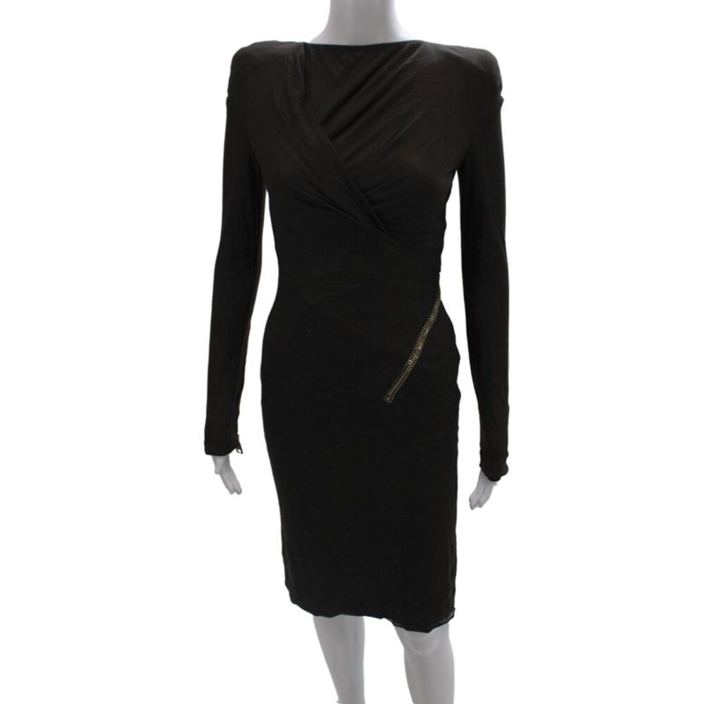 Tom Ford Women Sheath Dress Black Viscose Boat Neck Long Sleeve Size 38